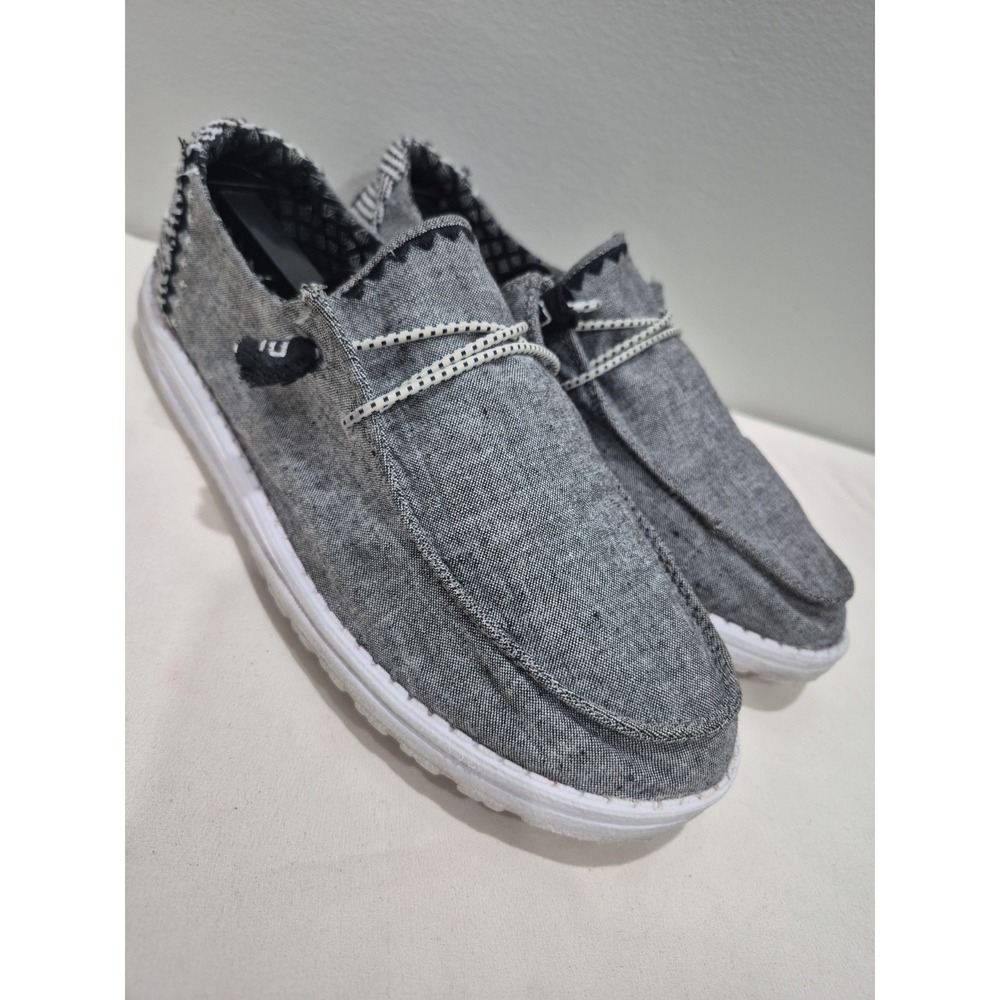 Hey Dude Wendy Womens Sz 9 Gray Chambray Onyx Low Top Comfort Casual Flats
